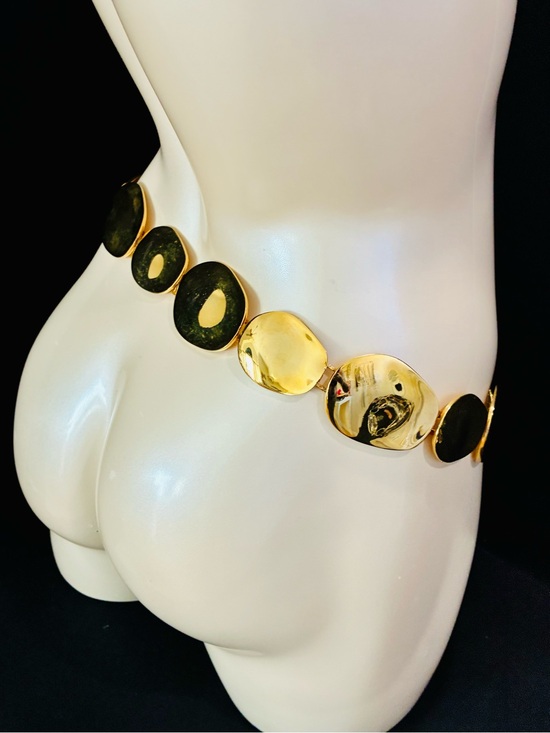 VTG Alexis Kirk 476g Gold Geometric Sculpted Disc Waist Chain Belt 80s Trending main image 5